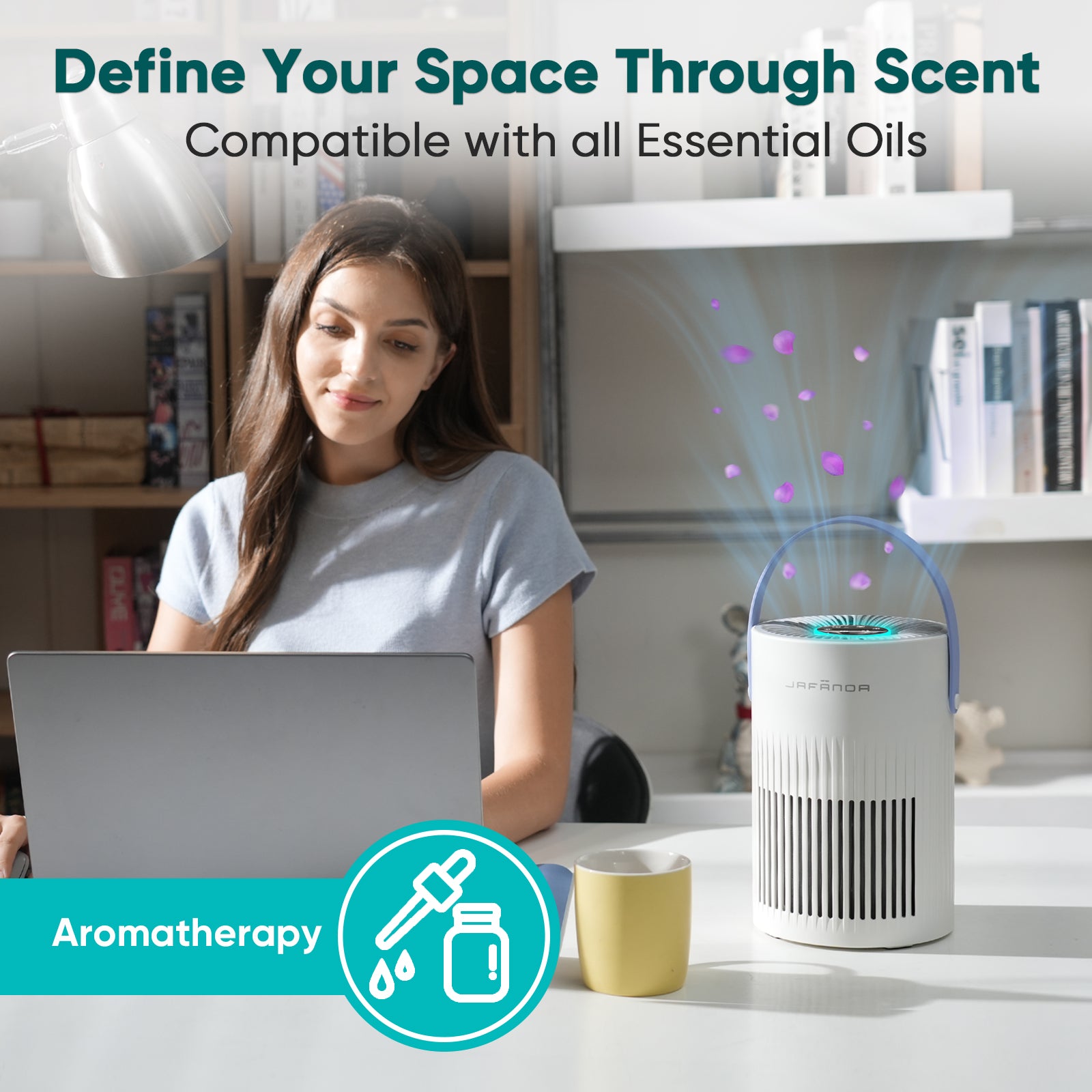 Jafanda Small Air Purifier JF068, 20dB Sleep Mode, Portable Air Cleaner with Handle, 3-Stage HEPA Filtration for Dust, Pollen, Pet Fur, Smoke, 7-Color Light for Home/Bedroom/Dorm/Office/Travel - Jafanda