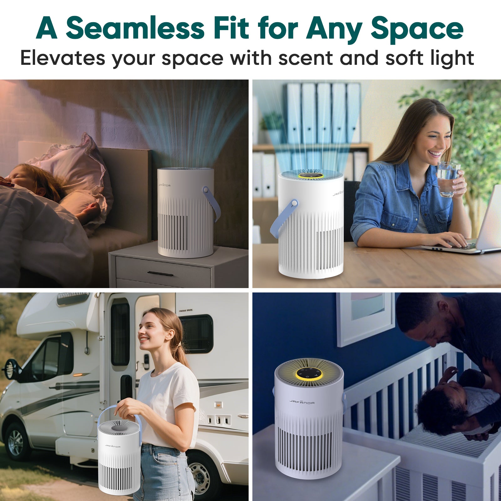 Jafanda Small Air Purifier JF068, 20dB Sleep Mode, Portable Air Cleaner with Handle, 3-Stage HEPA Filtration for Dust, Pollen, Pet Fur, Smoke, 7-Color Light for Home/Bedroom/Dorm/Office/Travel - Jafanda