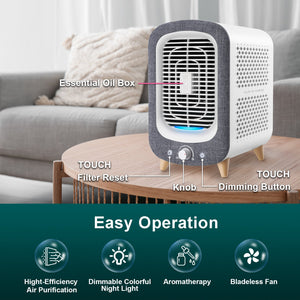 Jafända JF180 Air Purifiers for Home Bedroom, H13 HEPA & Activated Carbon Air Cleaner with Aromatherapy, Nightlight, and Bladeless Fan for Pets, Smokers, Allergies, Dust, Odor, and Pollen (780 sq. ft.) Grey - Jafanda