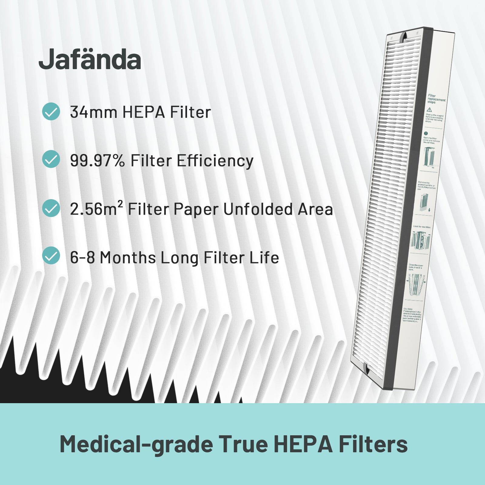 Jafanda JF999 Original FIlter Replacement, 2 Pack 3-in-1 Filters with True HEPA & 3.38 lb Activated Carbon, Removes 99.97% of Smoke, Dust, Pollen and Odors - Jafanda