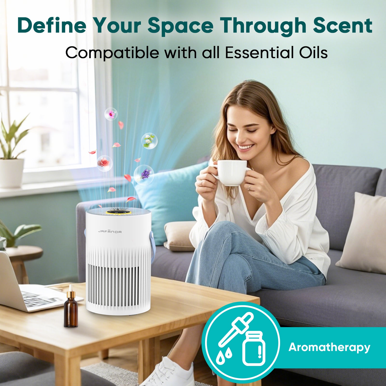 Jafanda Small Air Purifier JF068, 20dB Sleep Mode, Portable Air Cleaner with Handle, 3-Stage HEPA Filtration for Dust, Pollen, Pet Fur, Smoke, 7-Color Light for Home/Bedroom/Dorm/Office/Travel - Jafanda