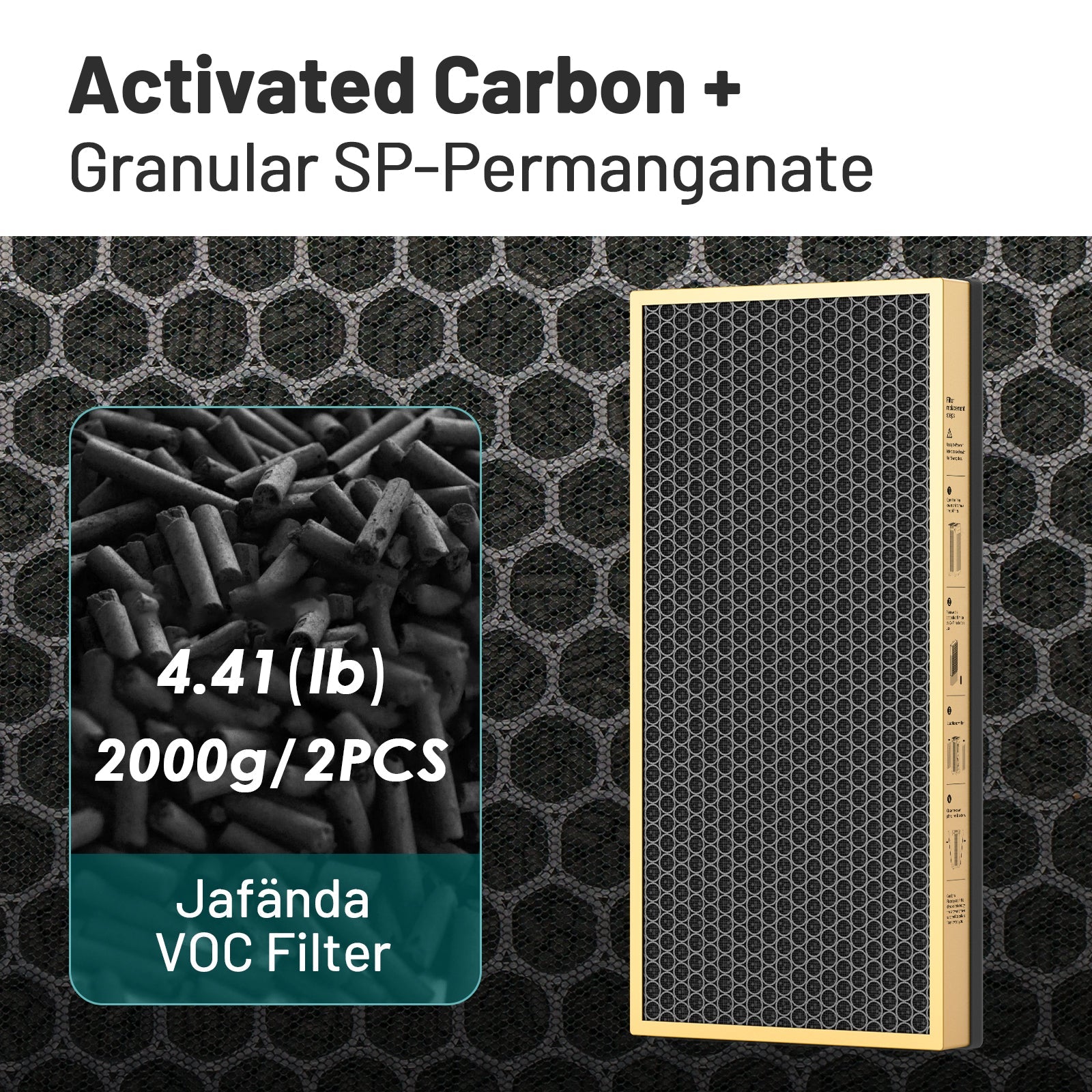 Jafända JF888 Air Purifier Replacement Filter (2 Pack) - VOC Filter, Activated Carbon, Removes Formaldehyde, VOCs, Smoke - Jafanda