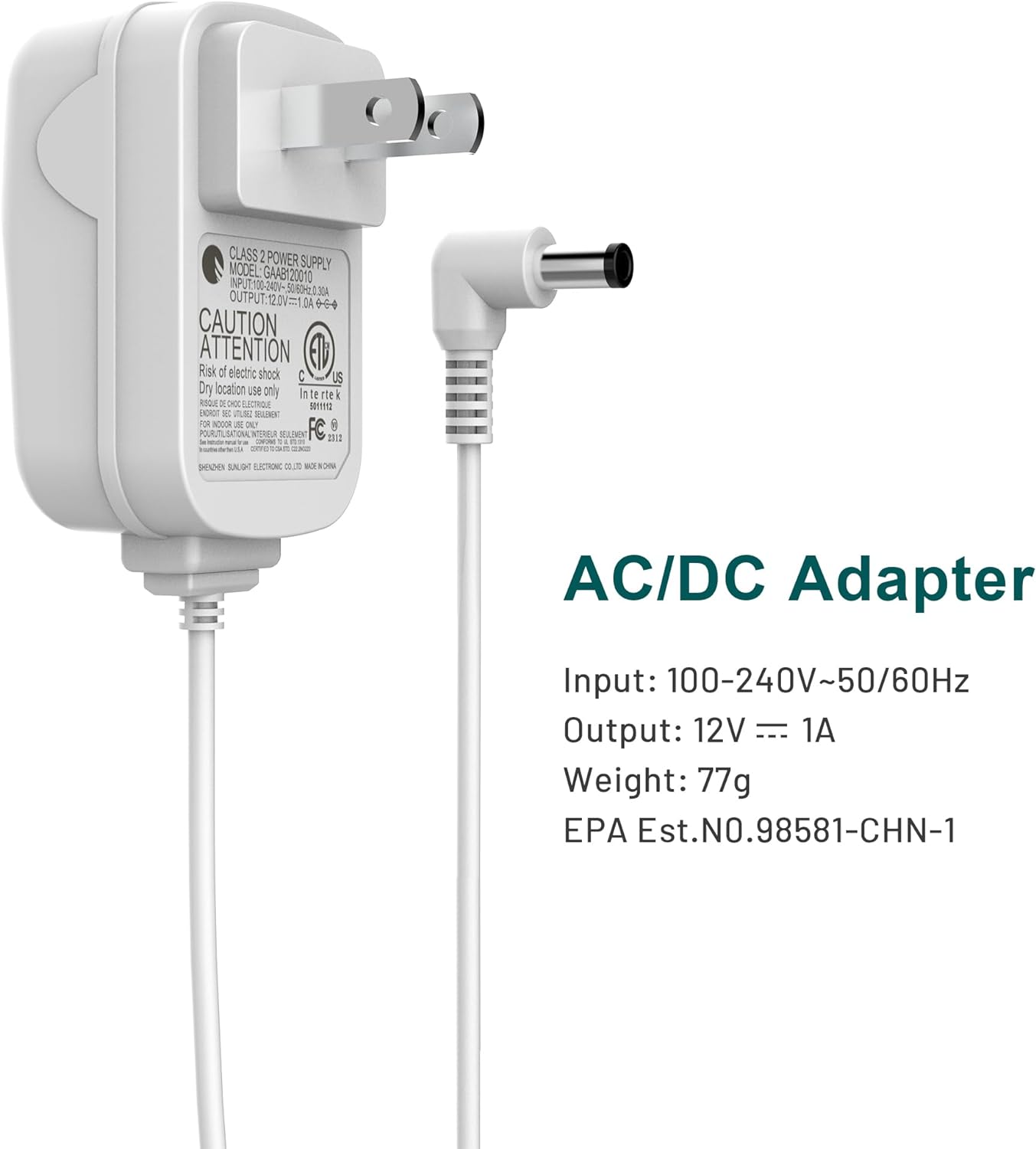Air Purifier Power Adapter Charger Suitable for Jafända JF100 Replacement Charger 12V 1A(Size : White US/CA) - Jafanda
