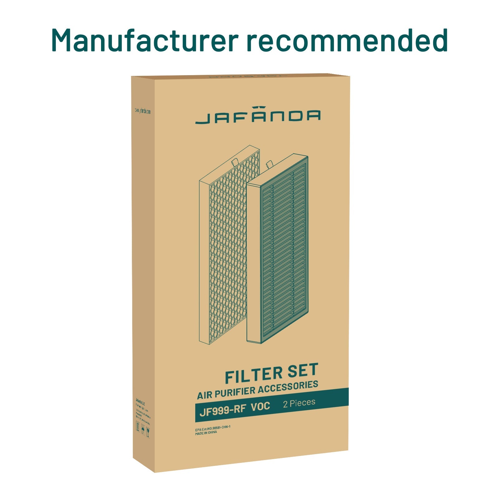Jafända JF999 Air Purifier Replacement Filter (2 Pack) - 3-in-1 H13 True HEPA Filter, VOCs Pet Odor Special Filters - Jafanda