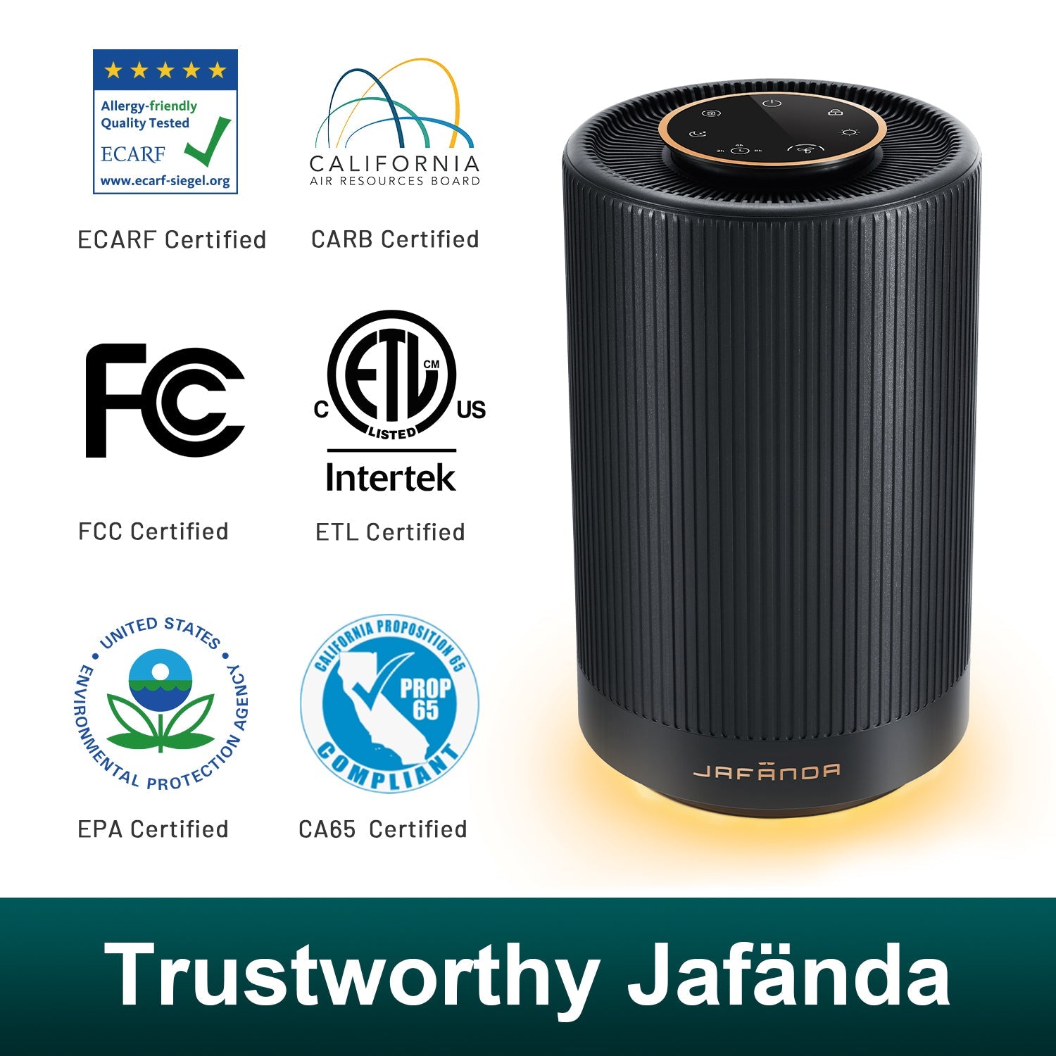 Jafanda Air Purifier for Home Bedroom Up to 450 sq ft, with H13 HEPA Air Filter, 22dB Quiet Sleep Mode, Air Cleaner Eliminates Allergens, Smoke, Dust, Mold, Pet Dander, Pollen - Night Light Black - Jafanda
